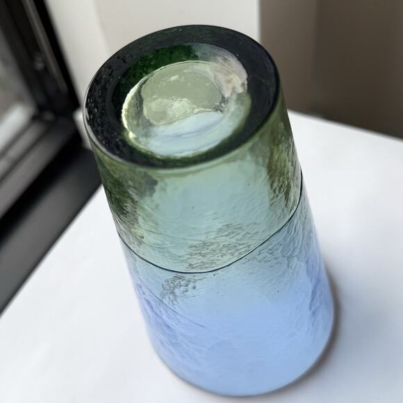 Blue & Green Hand Blown Textured Glass Vase 6 1/2" Contemporary Modern Handmade - Picture 6 of 10
